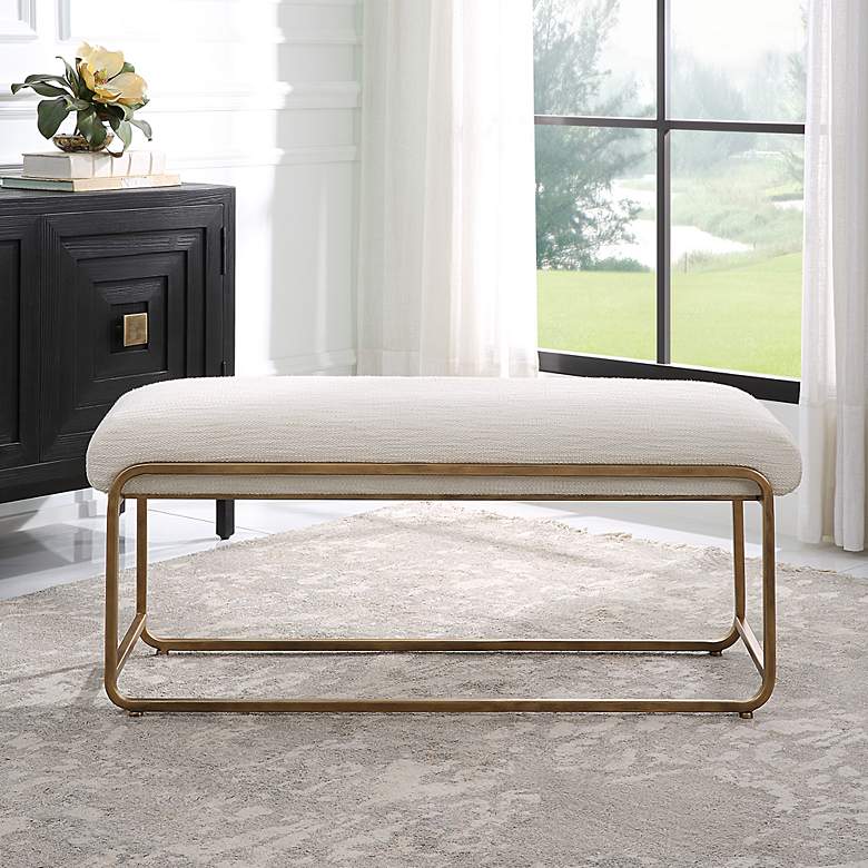 Image 3 Noble Park Devyn 47"W Brushed Brass and White Fabric Bench more views