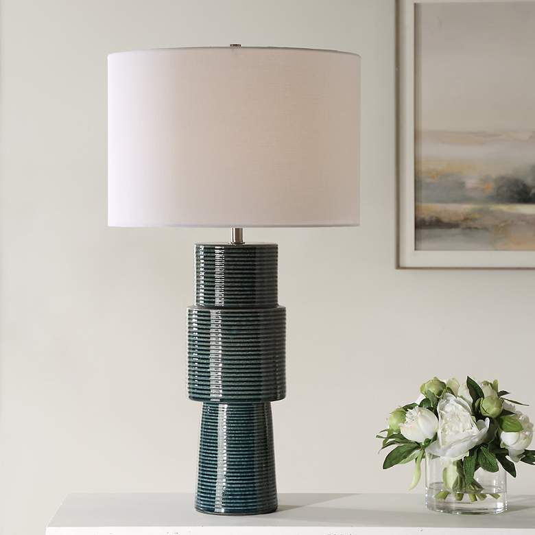 Image 1 Noble Park Electra Teal Ceramic Table Lamp
