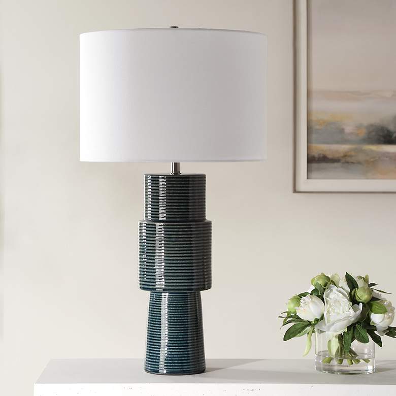 Image 3 Noble Park Electra Teal Ceramic Table Lamp more views