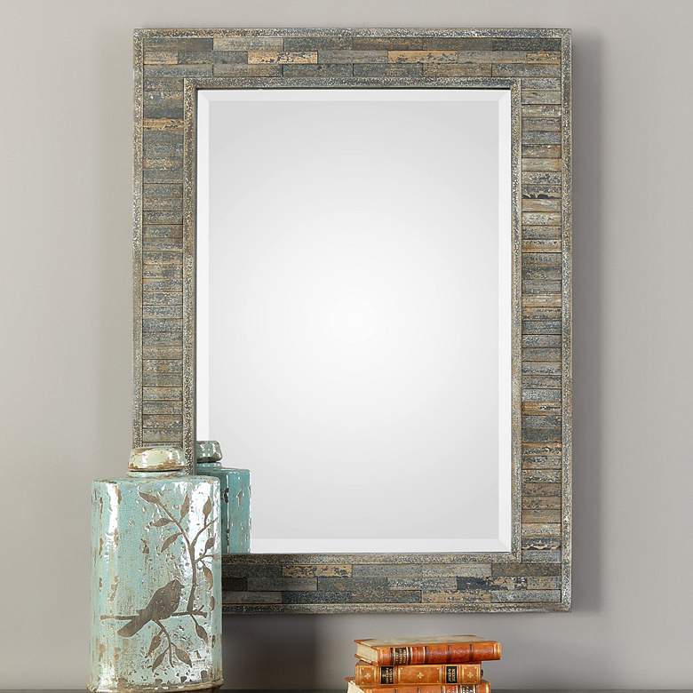 Image 1 Noble Park Folsom Weathered Pine Wood 27" x 37" Wall Mirror