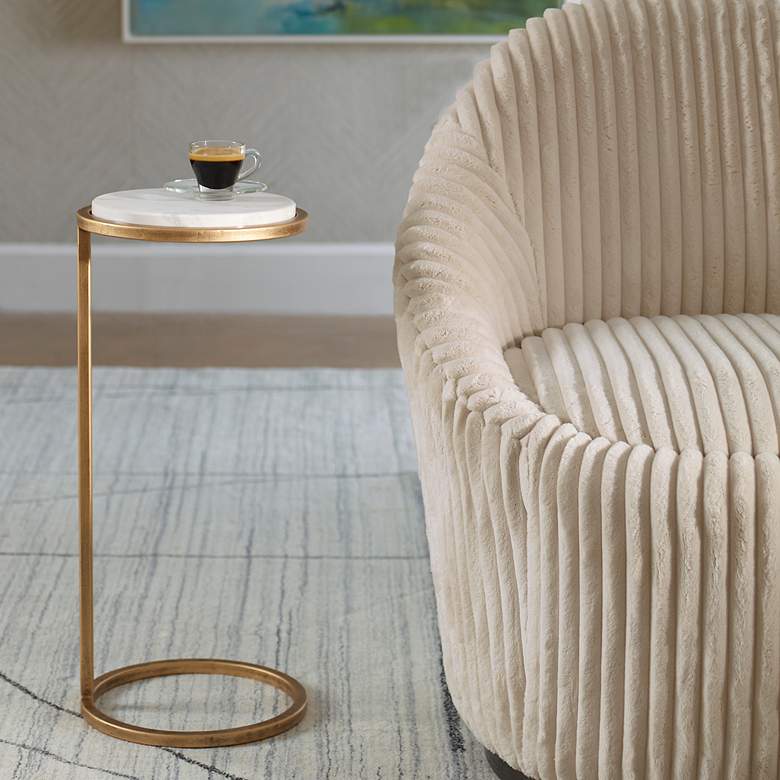 Image 1 Noble Park Gaia 10 1/4"W Gold and White Marble Accent Table
