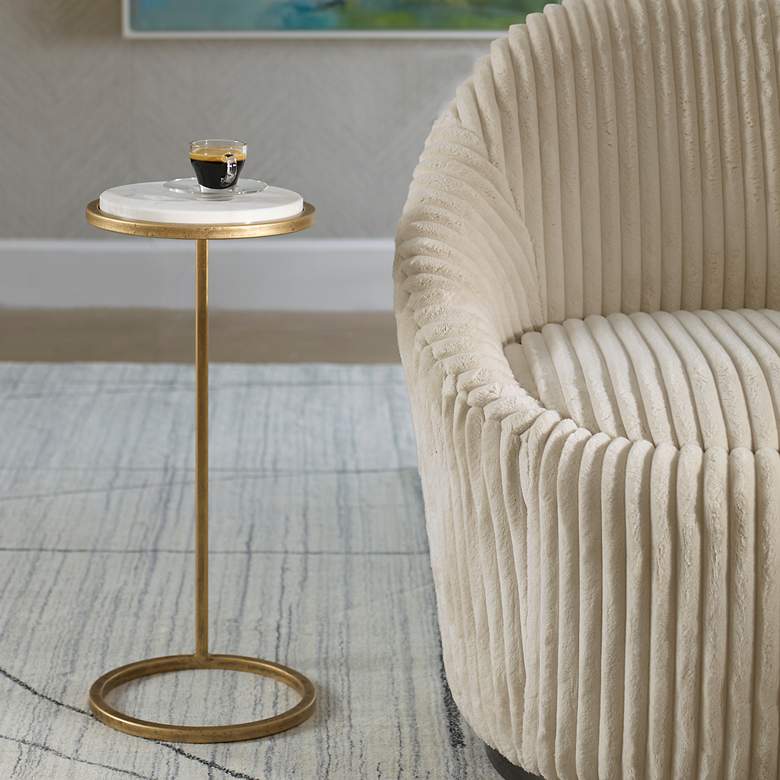 Image 3 Noble Park Gaia 10 1/4"W Gold and White Marble Accent Table more views