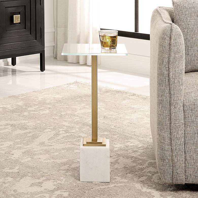 Image 3 Noble Park Isla 11"W Brass and White Marble Martini Table more views