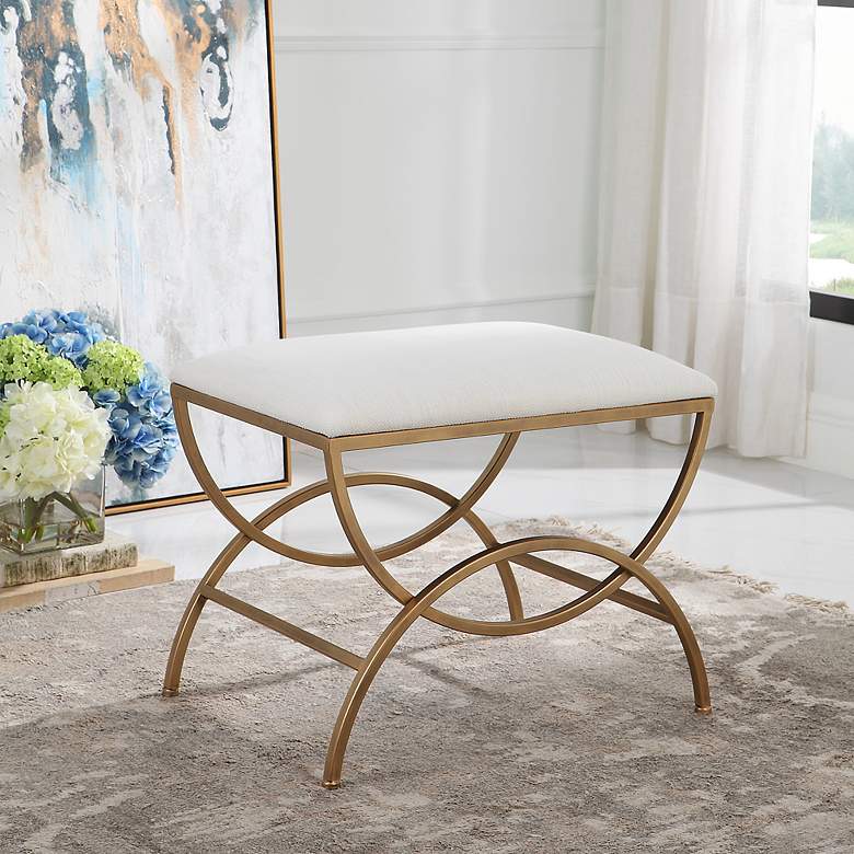 Image 1 Noble Park Juneau 23 3/4"W Brushed Brass and White Bench