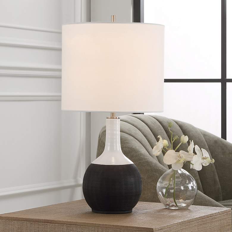 Image 1 Noble Park Kemah Matte Black and White Ceramic Accent Lamp