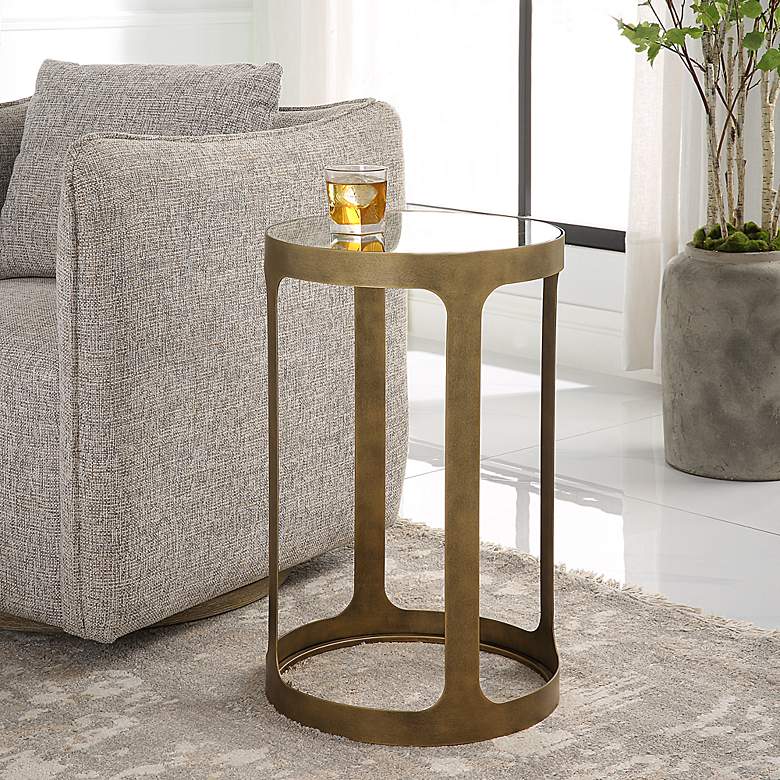 Image 1 Noble Park Kona 15 1/4"W Brushed Gold and Glass Accent Table