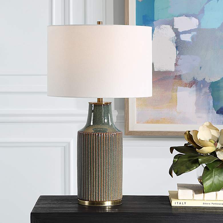 Image 1 Noble Park Lago Green Ceramic Table Lamp