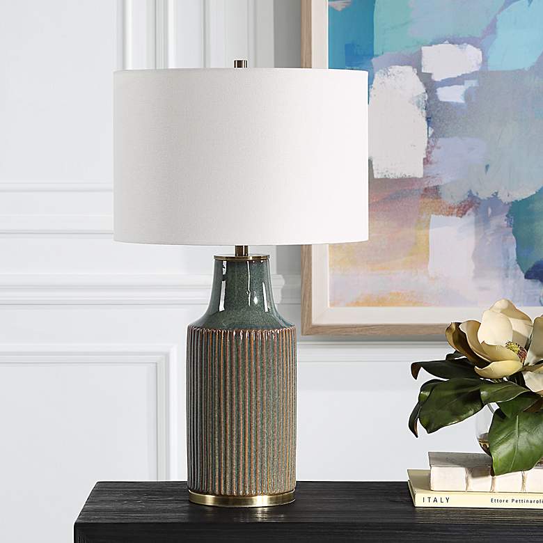 Image 3 Noble Park Lago Green Ceramic Table Lamp more views