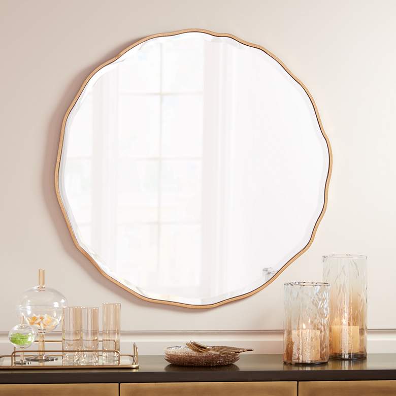 Image 2 Noble Park Lissa Gold Waved Edge 31 1/2" x 31 1/2" Wall Mirror