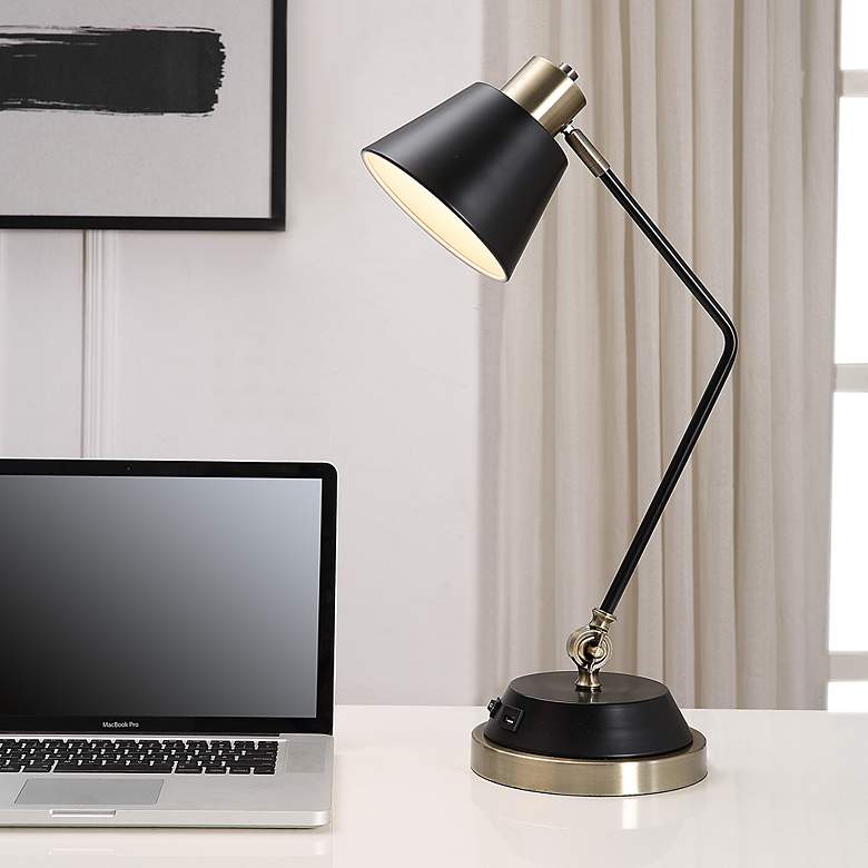 Image 1 Noble Park Mathis Black and Brass USB Desk Lamp