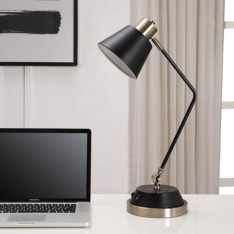 Image 3 Noble Park Mathis Black and Brass USB Desk Lamp more views