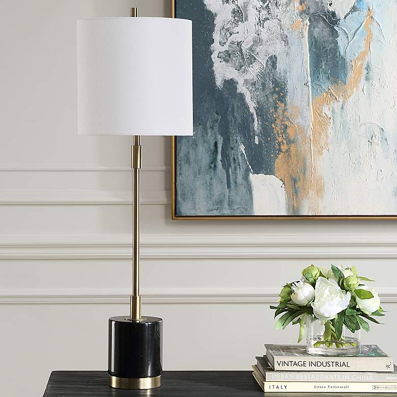 Image 3 Noble Park Mesa Black Marble and Brass Buffet Table Lamp more views