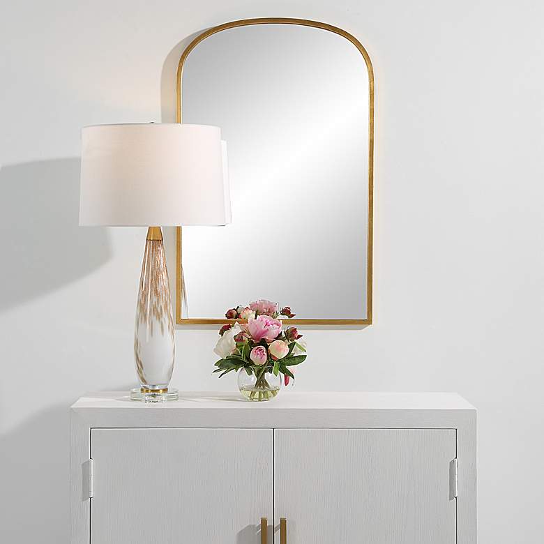 Image 1 Noble Park Miri Gold Leaf 22" x 34" Arch Wall Mirror