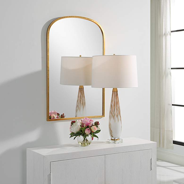 Image 3 Noble Park Miri Gold Leaf 22" x 34" Arch Wall Mirror more views