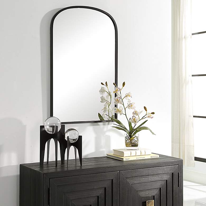 Image 3 Noble Park Miri Satin Black 22" x 34" Arch Wall Mirror more views