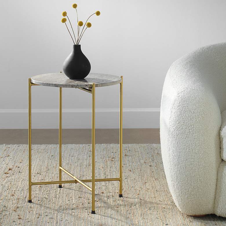 Image 1 Noble Park Odelia 16"W Gold and Dark Travertine Accent Table