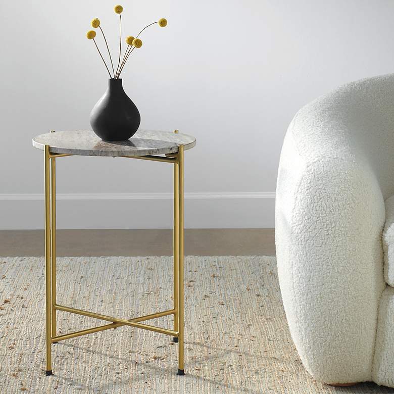 Image 3 Noble Park Odelia 16"W Gold and Dark Travertine Accent Table more views
