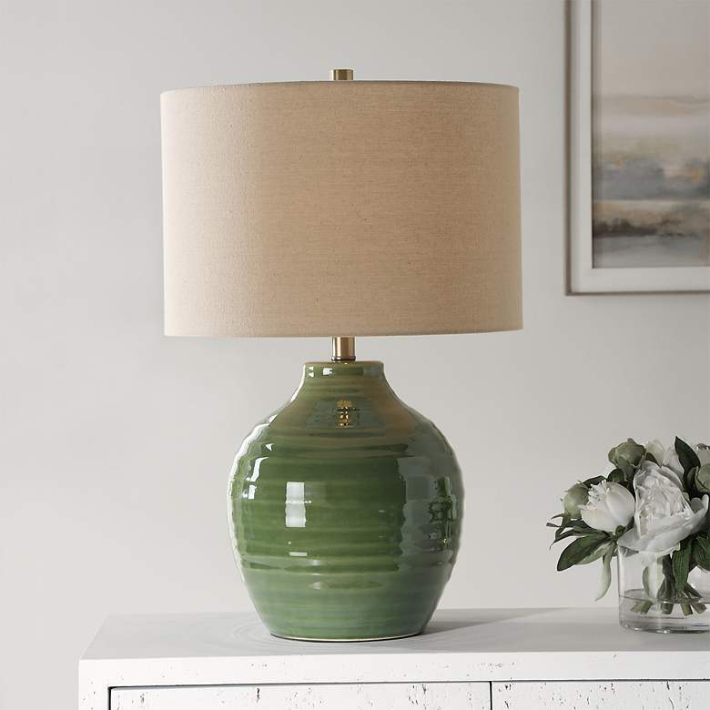 Image 1 Noble Park Odem Moss Green Ceramic Accent Table Lamp