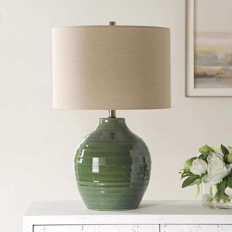 Image 3 Noble Park Odem Moss Green Ceramic Accent Table Lamp more views