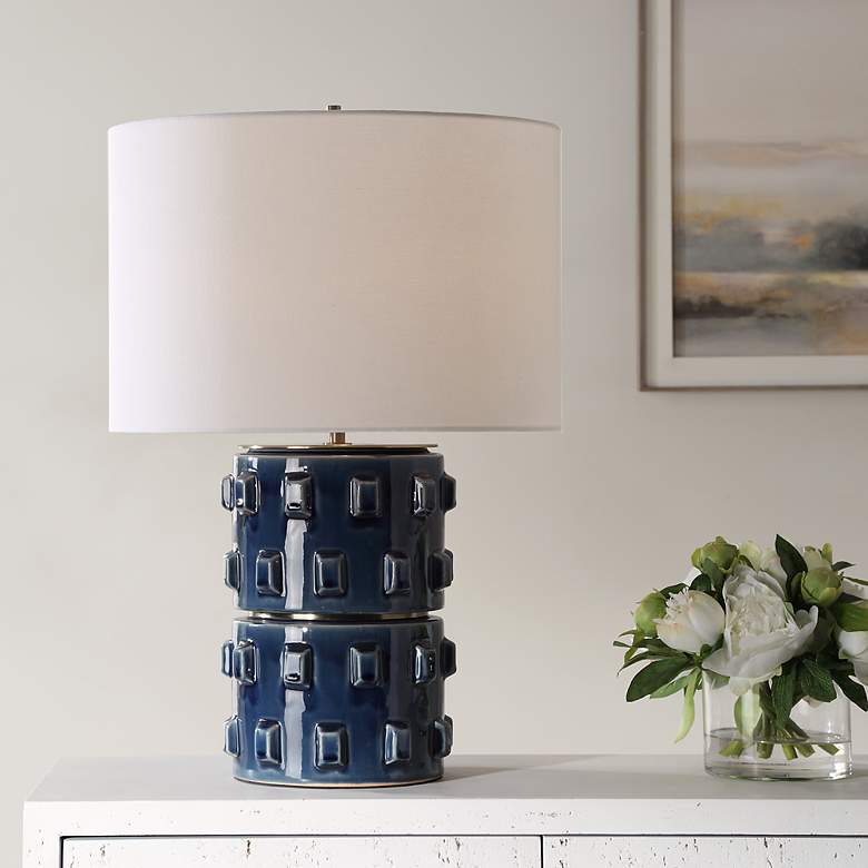 Image 1 Noble Park Poseidon Rich Blue Ceramic Accent Table Lamp