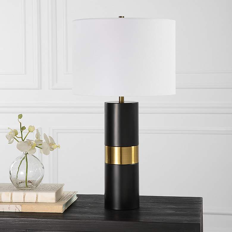 Image 3 Noble Park Primera Black and Gold Cylinder Table Lamp more views