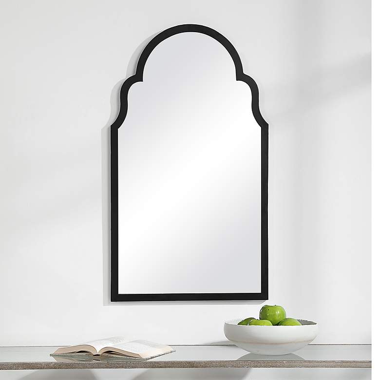 Image 1 Noble Park Quinn Satin Black 21" x 37" Arch Top Wall Mirror