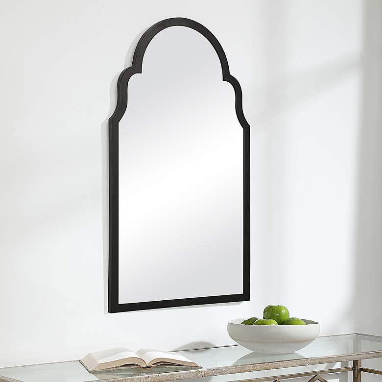 Image 3 Noble Park Quinn Satin Black 21" x 37" Arch Top Wall Mirror more views