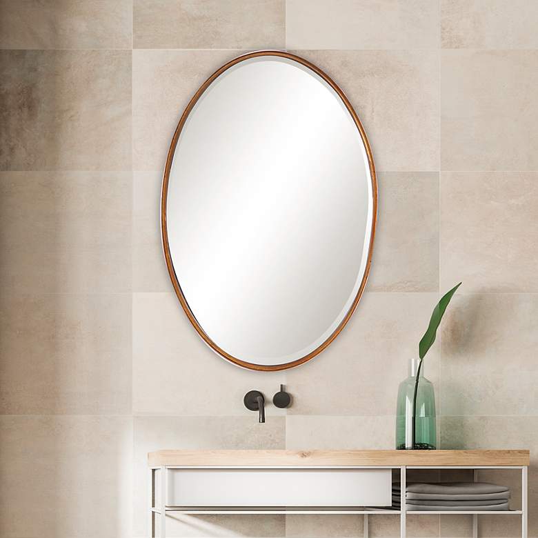 Image 1 Noble Park Roseville Gold Leaf 24" x 35" Oval Wall Mirror