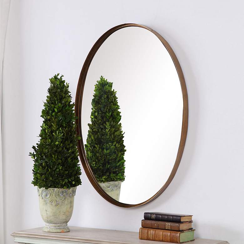 Image 4 Noble Park Roseville Gold Leaf 24" x 35" Oval Wall Mirror more views