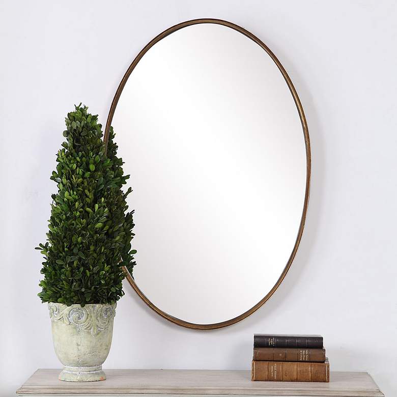 Image 6 Noble Park Roseville Gold Leaf 24" x 35" Oval Wall Mirror more views