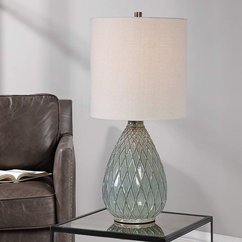 Image 1 Noble Park Seabrook Aqua Blue Ceramic Table Lamp