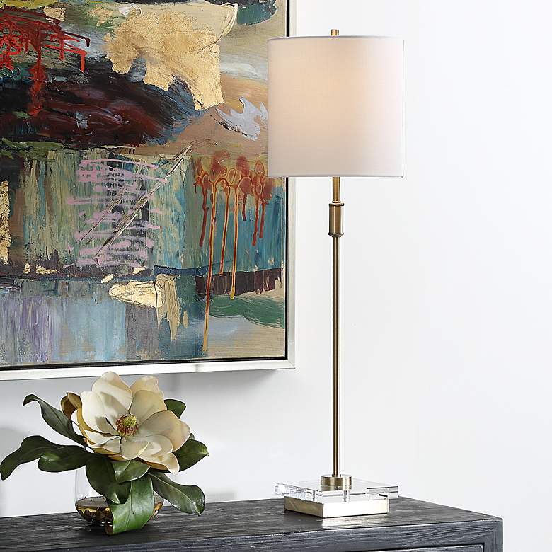 Image 2 Noble Park Shiner Antique Brass and Glass Buffet Table Lamp more views
