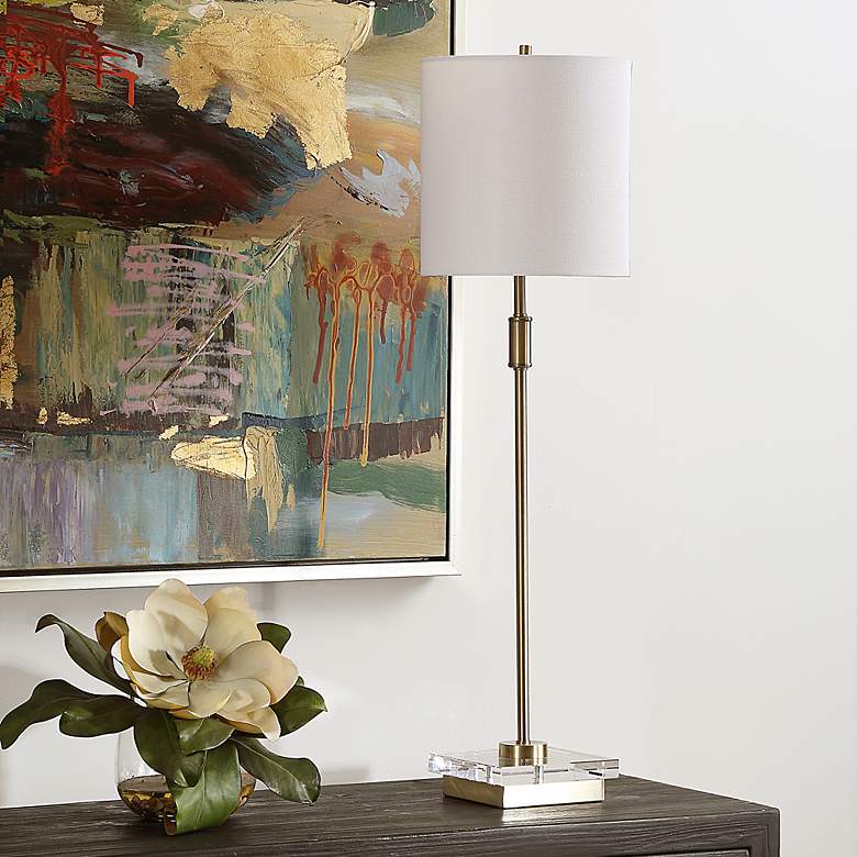 Image 3 Noble Park Shiner Antique Brass and Glass Buffet Table Lamp more views