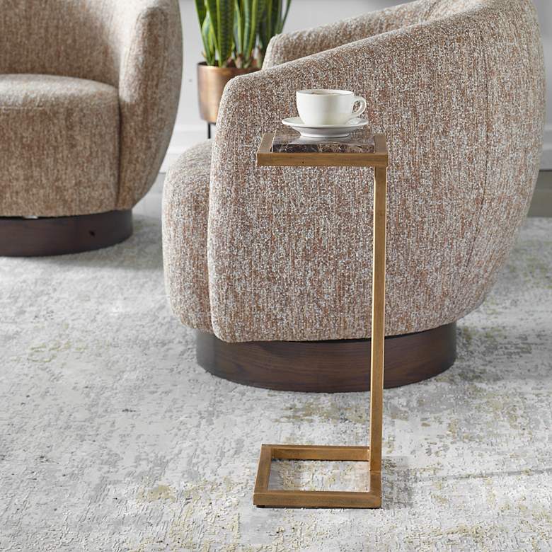 Image 1 Noble Park Sicorro 10"W Gold Accent Table w/ Brown Marble