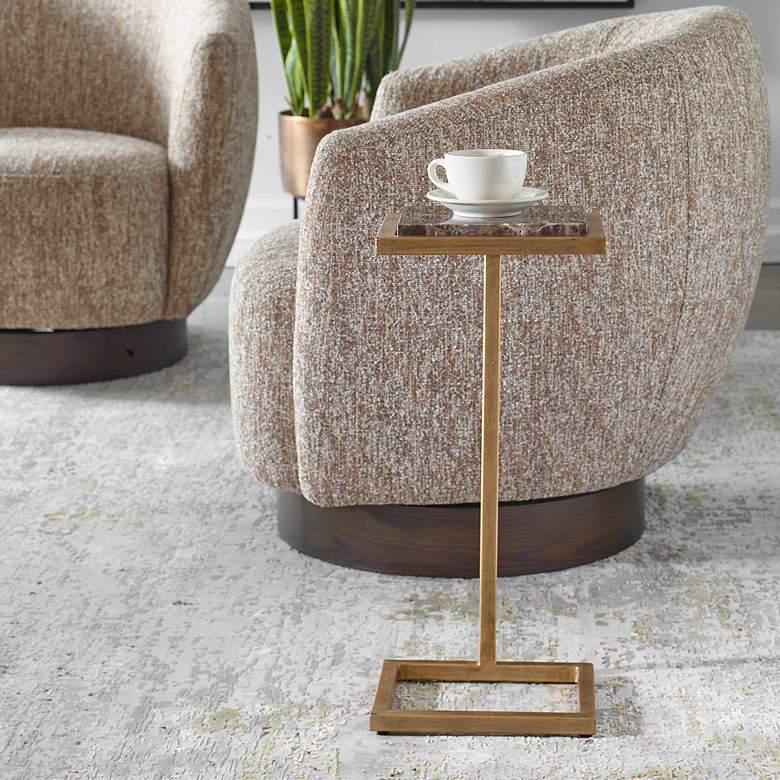 Image 3 Noble Park Sicorro 10"W Gold Accent Table w/ Brown Marble more views