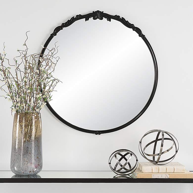 Image 1 Noble Park Sinclair Satin Black 30" x 31" Round Wall Mirror
