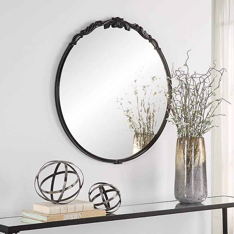 Image 3 Noble Park Sinclair Satin Black 30" x 31" Round Wall Mirror more views