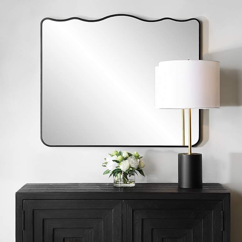 Image 1 Noble Park Sylvan Black 36" x 30" Wavy Top Wall Mirror