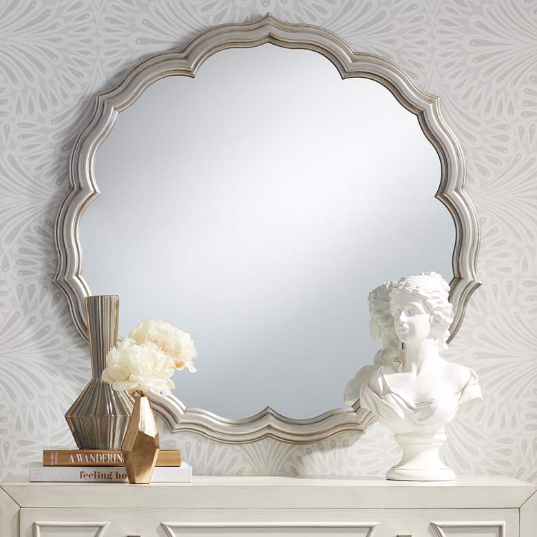 Image 1 Noble Park Turin Silver 34 1/2" Wide Round Scalloped Edge Wall Mirror