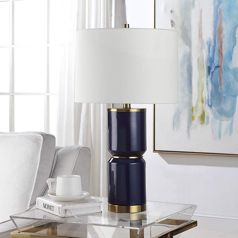 Image 3 Noble Park Vidar Blue Ceramic and Gold Metal Table Lamp more views