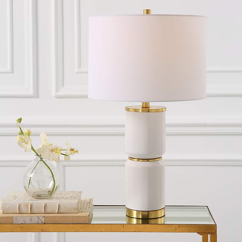 Image 1 Noble Park Vidar White Ceramic and Gold Metal Table Lamp