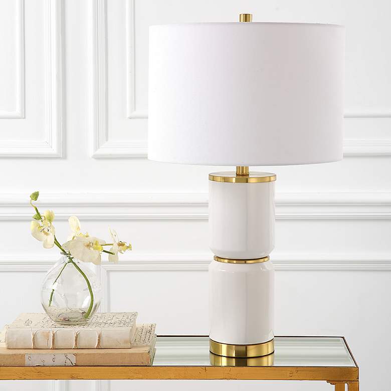 Image 3 Noble Park Vidar White Ceramic and Gold Metal Table Lamp more views