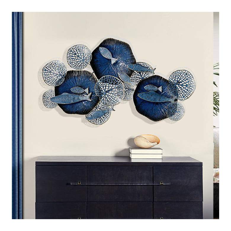 Nobu 47&quot; Wide Navy and Gold Metal Wall Art