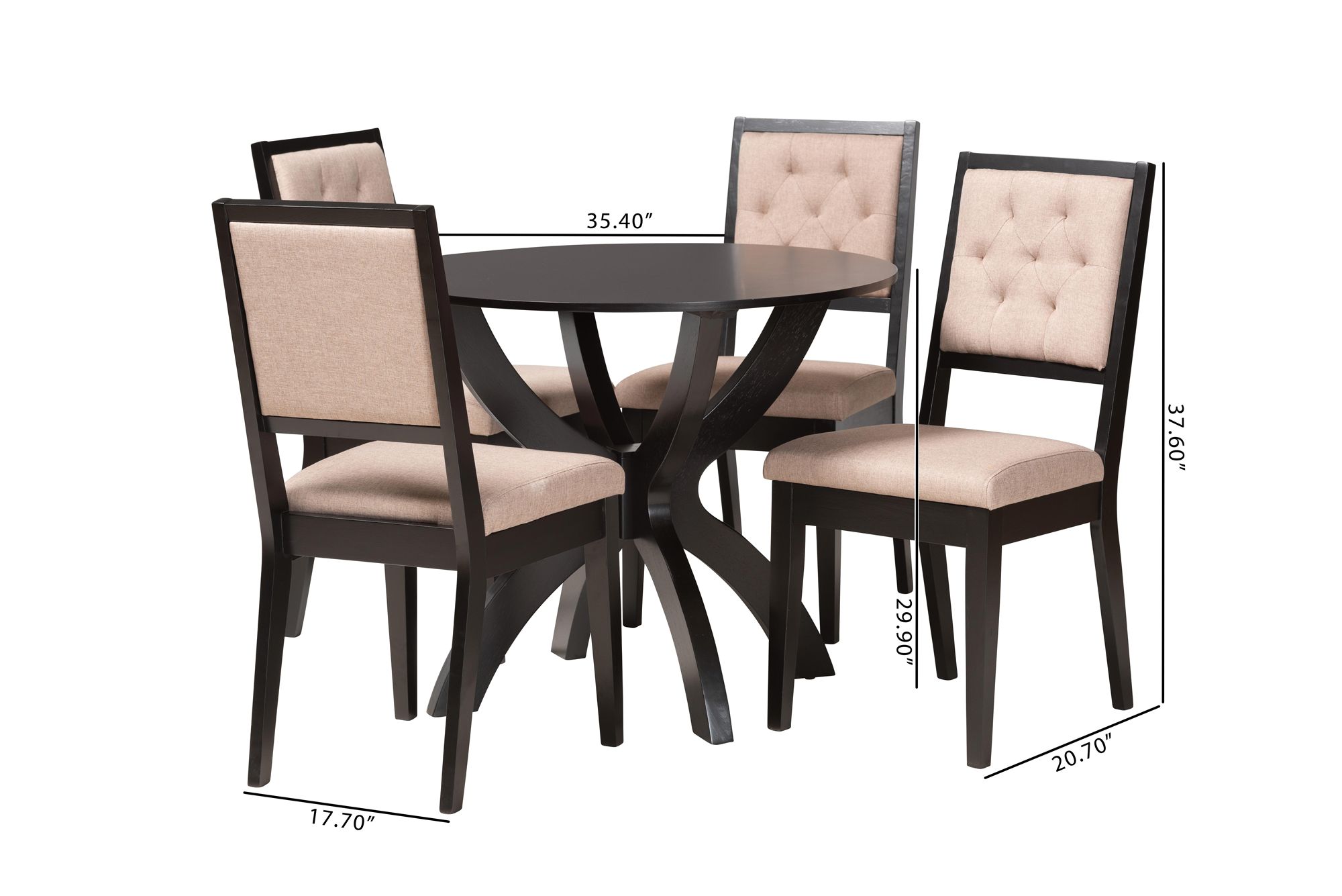 Noe Sand Fabric Dark Brown Wood 5-Piece Dining Set