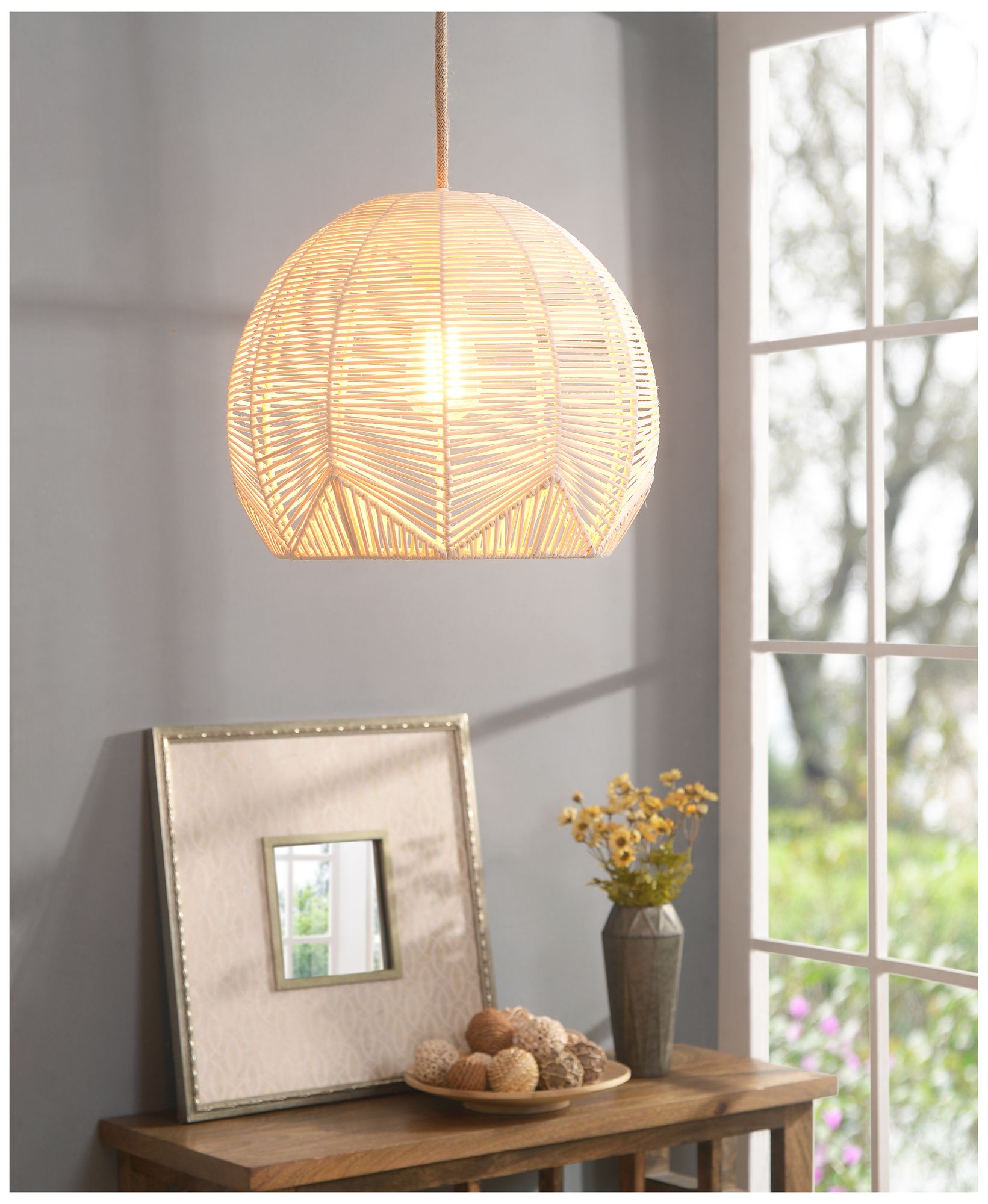 Noel 11.81" High White Rattan Pendant