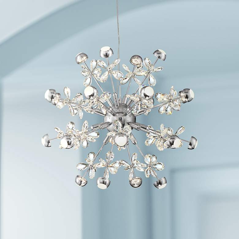 Image 1 Noel 23" Wide Chrome 24-Light LED Crystal Sputnik Pendant