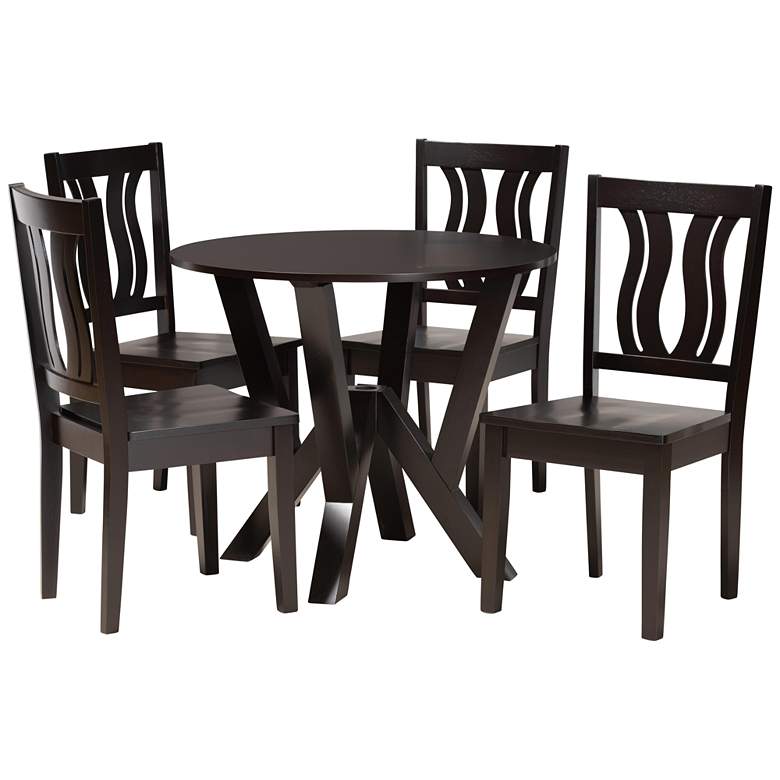 Image 1 Noelia Dark Brown Wood 5-Piece Dining Table and Chair Set