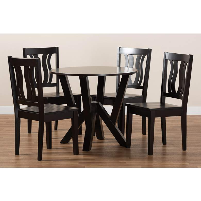 Image 7 Noelia Dark Brown Wood 5-Piece Dining Table and Chair Set more views