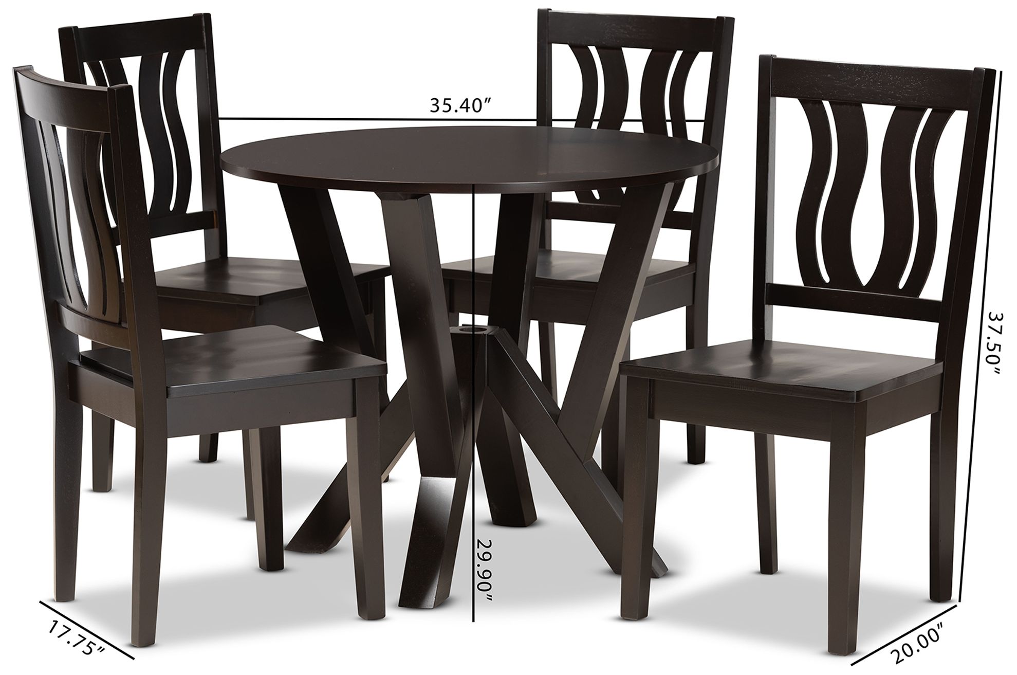 Noelia Dark Brown Wood 5-Piece Dining Table and Chair Set