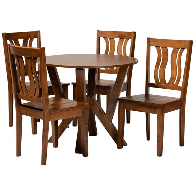 Image 1 Noelia Walnut Brown Wood 5-Piece Dining Table and Chair Set